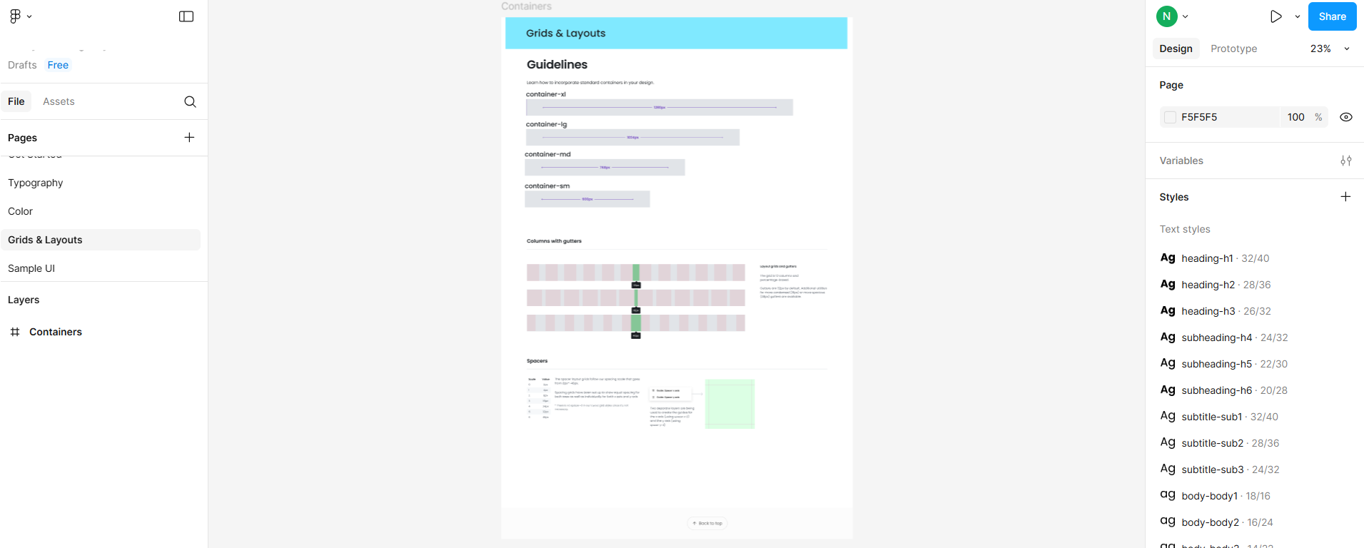 Grid and spacing tokens across the design system