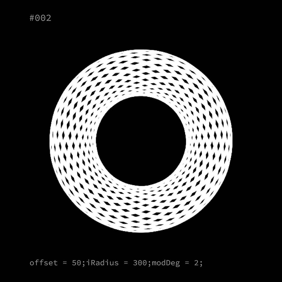 Generative composition #002: a woven ring with a diamond lattice texture, offset 50, angle step 2 degrees
