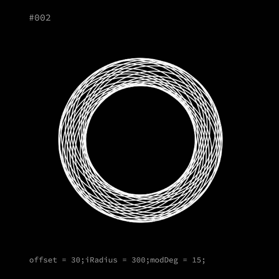 Generative composition #002: a thicker textured ring, offset 30, angle step 15 degrees