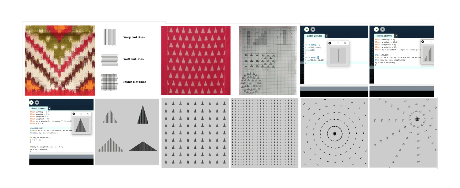 Experimentation coding Ikat motifs and grid variations in Processing